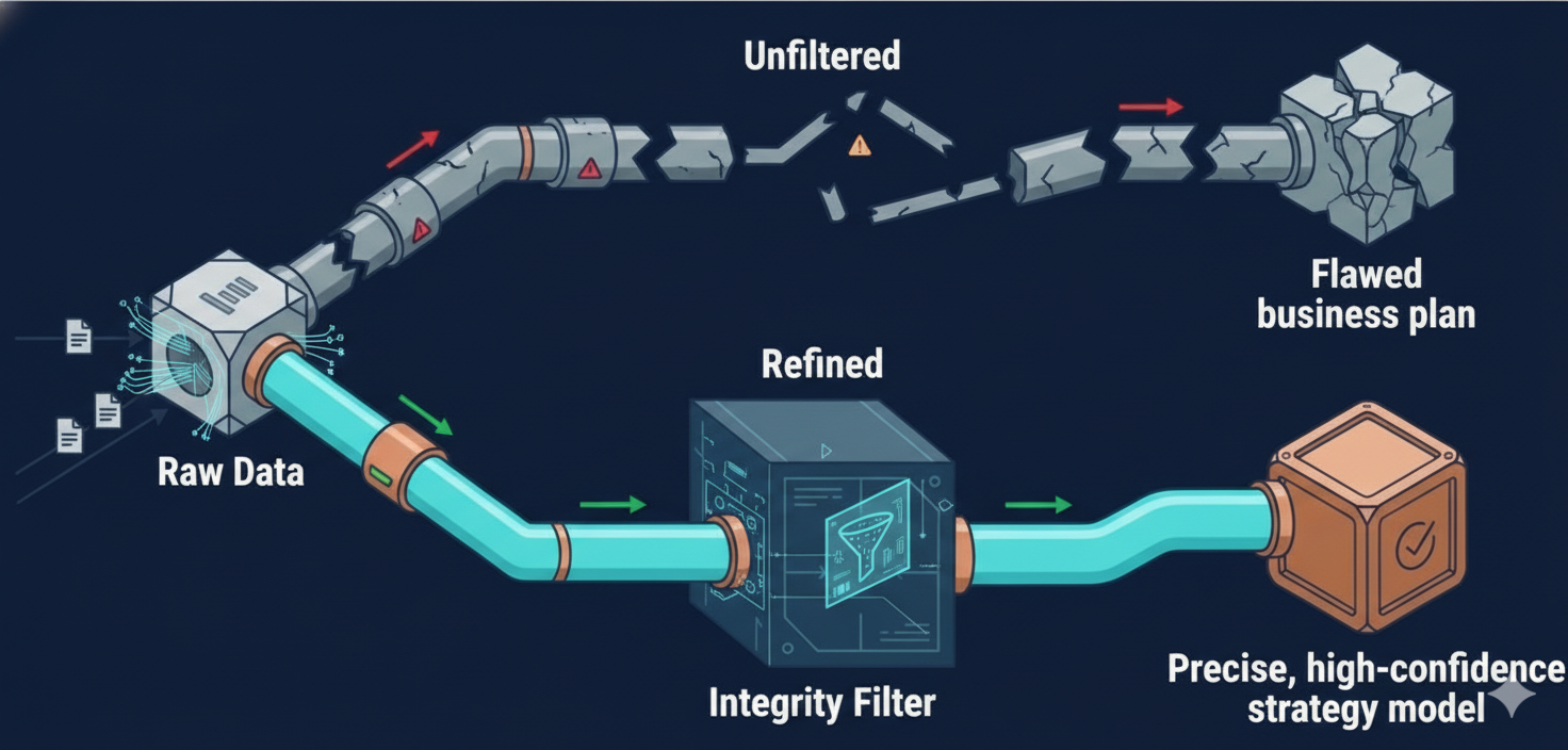 Dua jalur: data mentah yang kacau vs. keputusan berbasis data yang terpercaya